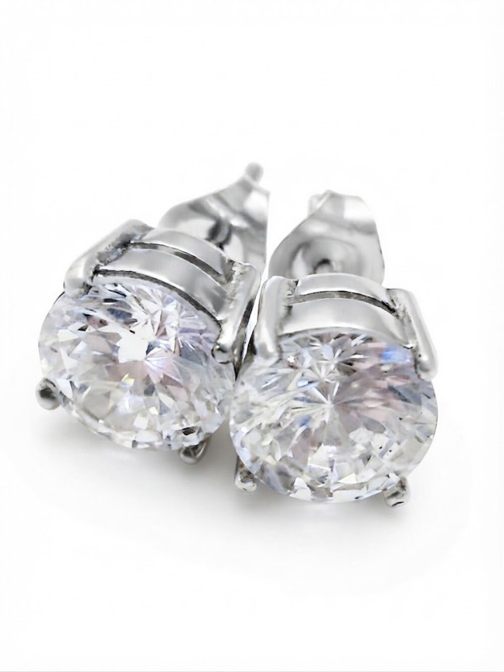 Classic 925 Sterling Silver Cubic Zirconia Solitaire Stud Earrings